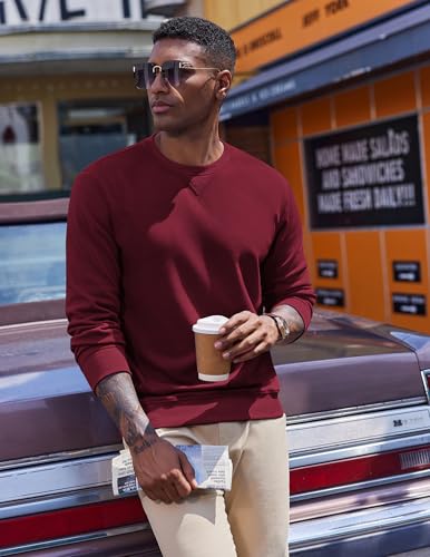 COOFANDY Men's Long Sleeve Crewneck Sweatshirt Casual Fleece Pullovers Fashion Winter Sweatshirts Heavyweight Warm Pullover Wine Red - image 5