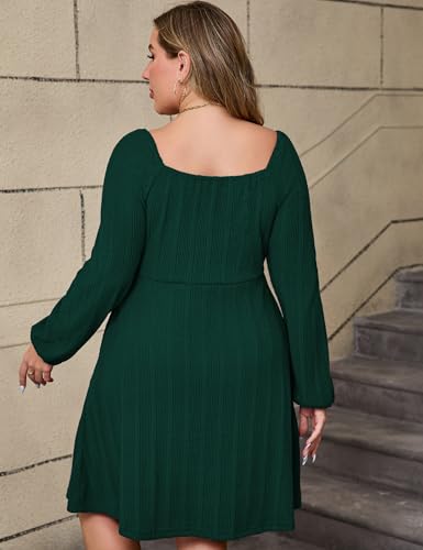 Image of KOJOOIN Womens Plus Size Sweater Knit Dress Square Neck Long Sleeves Tie Front Casual Midi Pullover Fall Dress with Pockets