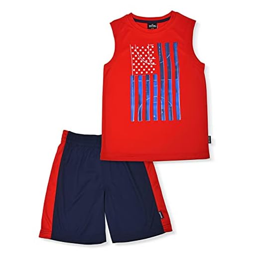 Spalding Boys Americana 2 PC Short Set, Red Coast, 14
