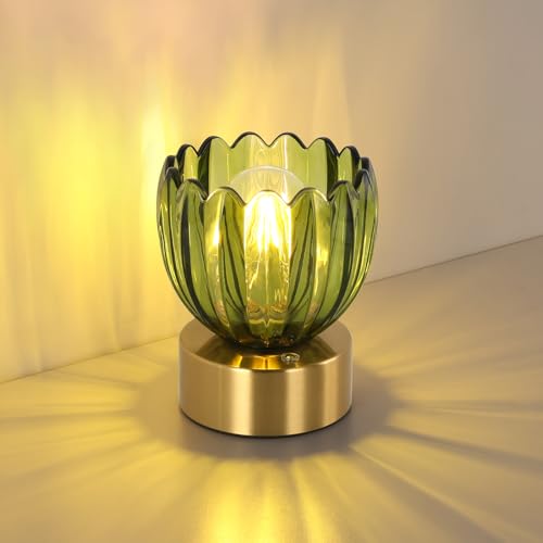Image of Shenmoyl Cordless Small Table Lamp with 5200mAh Battery & Touch Control, Battery Operated Tulip Table Lamp with 3 Colors, Rechargeable Mini Table Lamps for Bedsides, Bedroom, Nightstand (Green)