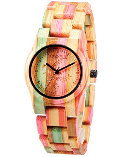 Alienwork Reloj Mujer abigarrado Pulsera de Madera Bambú Natural Hecho a Mano