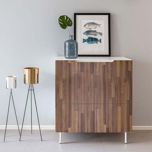 Image of Self-Adhesive Wallpaper Waterproof Old Furniture Vinyl Stickers Wooden Door Wardrobe Desktop PVC Wall Papers Wood Grain Geometric Peel and Stick Wallpaper for Furniture, (24x132Inch)
