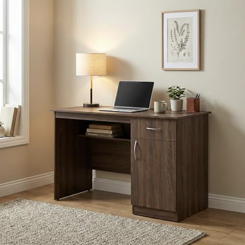 Image of Magnus Executive Office Desk with Drawer & Storage Cabinet, Large Study Table for Home Workstation, 120x60x78cm (Dark Oak)