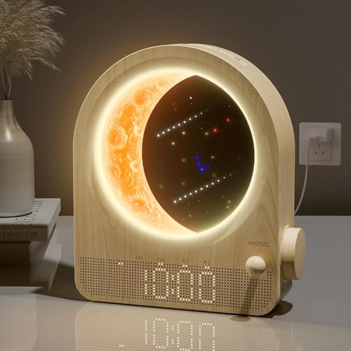 Sunrise Alarm Clocks for Bedrooms - Stepless Dimmable Moon Lamp Dual Alarm Clock with 12Levels Volume for Heavy Sleepers -10 Natural Sounds with 30/60/90mins Timer Gifts for Women