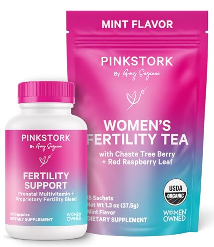 Pink Stork Fertility Bundle for Women – Conception Tea + Prenatal Vitamin Support with Inositol,