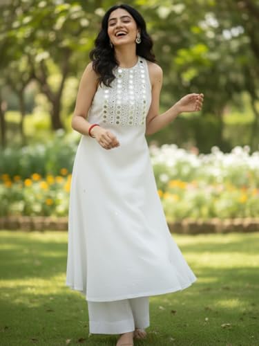 Image of GRECIILOOKS Women Ethnic Sleeveless Kurti Sets|Stylish Cotton Suit Set for Womens , Festival Kurta Set's|Party Outfit Traditional Dress for Woman|Comfortable Two Piece Outfit for Office, Casual & Daily Use
