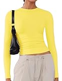 Photo Gallery camicie morbide da donna a maniche lunghe girocollo magliette di base elastiche per uscire crop top y2k slim fit magliette, giallo vivace, l Photo Gallery camicie morbide da donna a maniche lunghe girocollo magliette di base elastiche per uscire crop top y2k slim fit magliette, giallo vivace, l