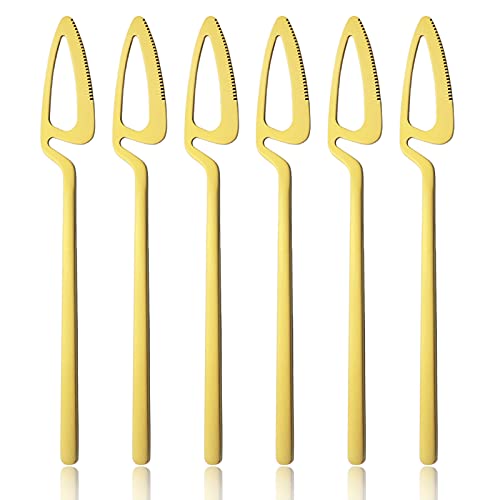 snplowum 6Pcs Matte Gold Dinner Knife Flatware, 8.4-inch Hangable & 18/10 Stainless Steel Bread Jam Knife Steak Dessert Butter Knife