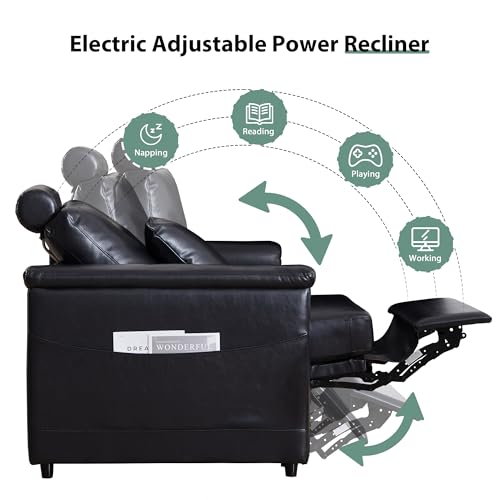 Image of RARZOE Modular Sectional Couch Power Recliner Module, Faux Leather Power Reclining Chair with Headrest, Modular Sectional Sofa Module for Living Room Home Theater,Black