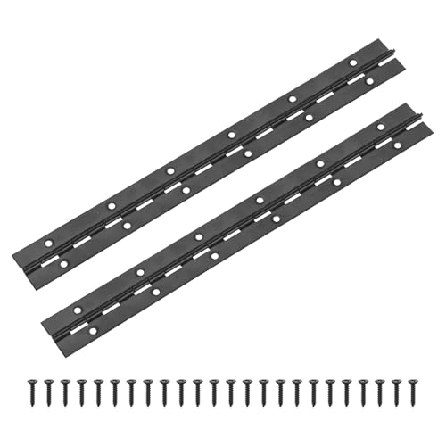 M METERXITY 2-Pack Piano Hinges, 12 Inch / 300mm 304 Stainless Steel Continuous Piano Hinge with Holes and Screws for Cabinets Door/Storage Box [1.2X 0.04/ 30x 1mm Open Width Thick, Black]