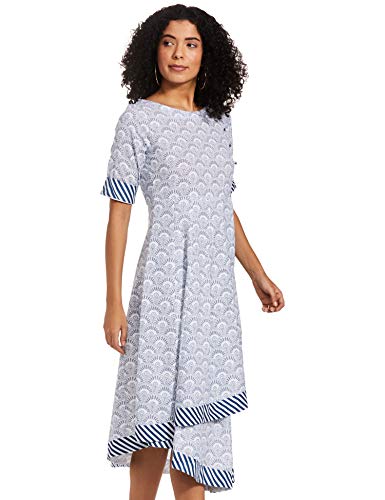 Image of Rangriti Blue Cotton Kalidar Dress for Women