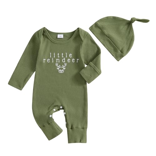 Image of YOKJZJD Newborn Baby Girl Boy Christmas Outfit Mitten Cuffs Knitted Long Sleeve Romper Jumpsuit Bodysuit Hat Fall Clothes