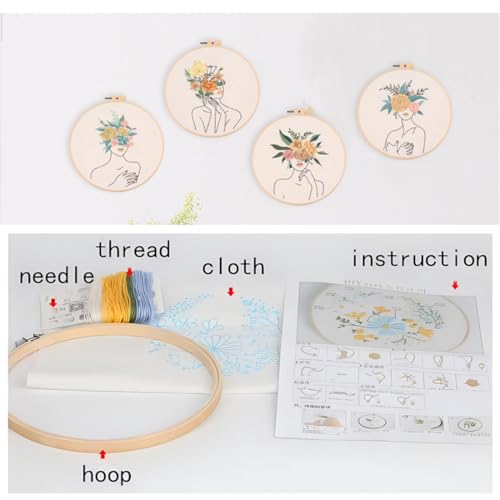 Image of Chenflying Embroidery Starter Kits, 1 /3 Sets Art Embroidery Kits for Beginners Adults with Embroidery Hoops Threads Needles and Instructions