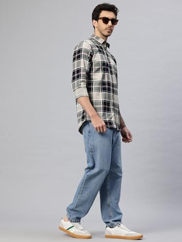 Image of Majestic Man Stylish Slim Fit Cotton Spread Collar Checked Casual Shirt