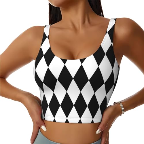 Sports Bras for Women, Black and White Diamonds Workout Crop Tank Tops, U Back Sports Bra Athletic Tops