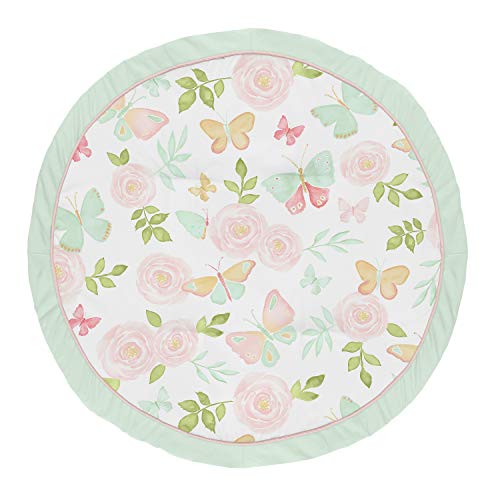 Image of Sweet Jojo Designs Blush Pink, Mint and White Shabby Chic Playmat Tummy Time Baby and Infant Play Mat for Butterfly Floral Collection - Rose Flower