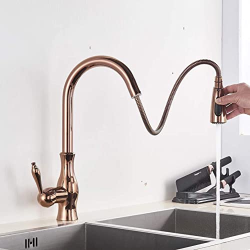 Mitigeur d'évier de cuisine extractible or rose avec rotation à 360 degrés