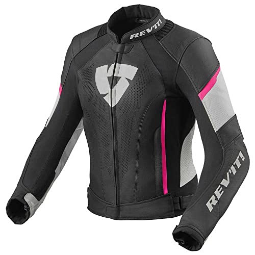 Revit Xena 3 Damen Motorrad Lederjacke (Black/White/Pink,42)