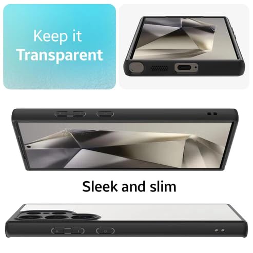 Image of KAPAVER Hybrid Clear Back Cover Case for Galaxy S24 Ultra | Protective Shockproof Cleare Hard PC Soft Flexible Black TPU Cover
