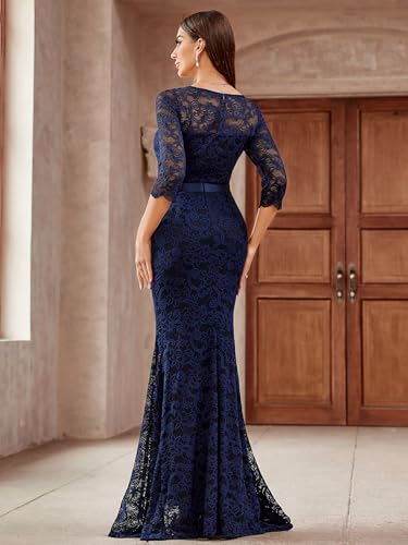 Miusol Women's Elegant V Neck Floral Lace Formal Evening Party Maxi Dress4