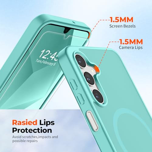 Image of SUPFINE Magnetic for Samsung Galaxy A16 5G Case with Screen Protector, (Built-in Magnets) (Military Grade Drop Protection) Slim Translucent Shockproof Phone Case,Blue Green