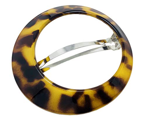 Parcelona French Big Circle Large Yellow Tokyo Savana Celluloid Acetate Round Side Slide Bun Hair Clip Barrette