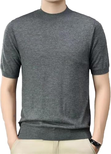 Mens Wool Knitwear Short Sleeve Soft Wool Sweater Tops Casual Comfortable Tshirts