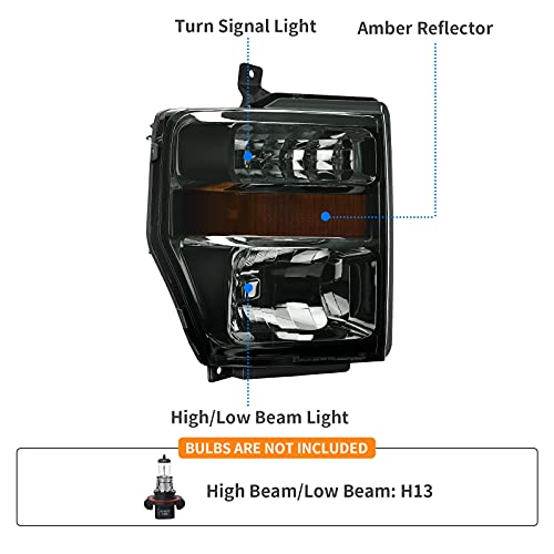 Dwvo Headlights Assembly Compatible With 08 09 10 2008 2009 2010 Ford Super Duty Headlamps (Smoke Housing Smoke Lens Amber Reflector) #TOP1