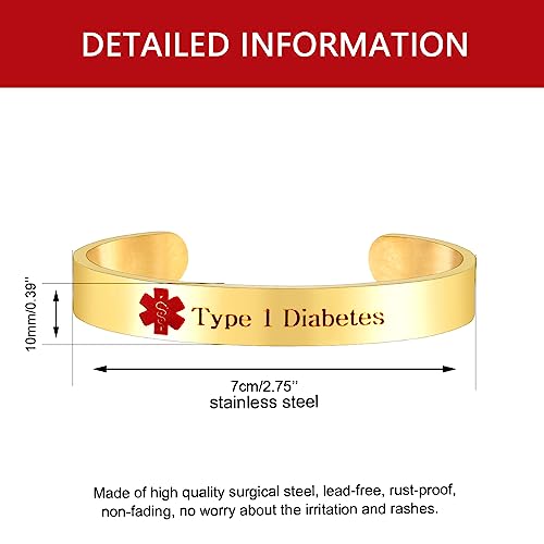 Image of Uloveido Custom Engraving Medical Alert Bracelets for Women, Stainless Steel Open Cuff Bangle Medical Bracelet Personalized Medical ID Bracelet