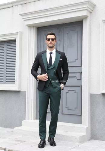 Tuxedo 3 Piece Men's Suit Slim Fit Blazer Jacket Vest Pants Set for Prom Formal One Button Tux Suits2
