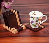 Creation India Craft Juego de 4 posavasos de madera para taza con soporte para mesa de oficina, posavasos decorativos para comedor, tazas de té, tazas de café, latas de cerveza, bar