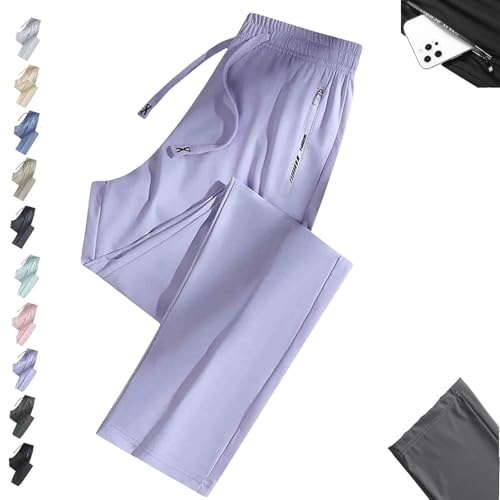 Nallywear Stretch Pants, Cooling Ultra Soft Perfect Drape Casual Pants, Pull on Ice Silk Comfort Everyday for Women Men(Light Purple,Small_Straight)
