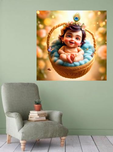 Image of Baby Krishna Wall Poster for Pooja Room, Office, Kids Room (Size- 41CM X 41CM)