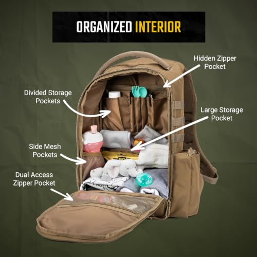 Image of Tactical Baby Gear Daypack Tactical Diaper Bag Backpack for Dads - MOLLE compatible, Built-in Changing Mat, Stroller Straps (Coyote Brown 4th Gen)