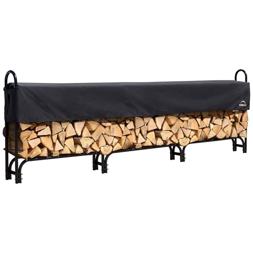 ShelterLogic 12' Adjustable Heavy Duty Outdoor Firewood Rack with Steel Frame Construction and Water-Resistant Cover