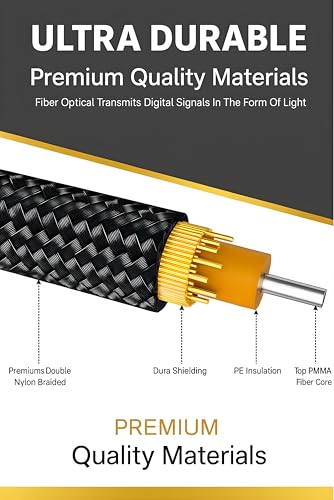 Premium Digital Optical Audio Toslink Cable With 8 Channels (5.1 & 7.1) Gold Plated & Nylon Braided | Compatible For Tv, Home Theater, Sound Bar, PlayStation, XBox | 5 Meter, 16.4 FT 3