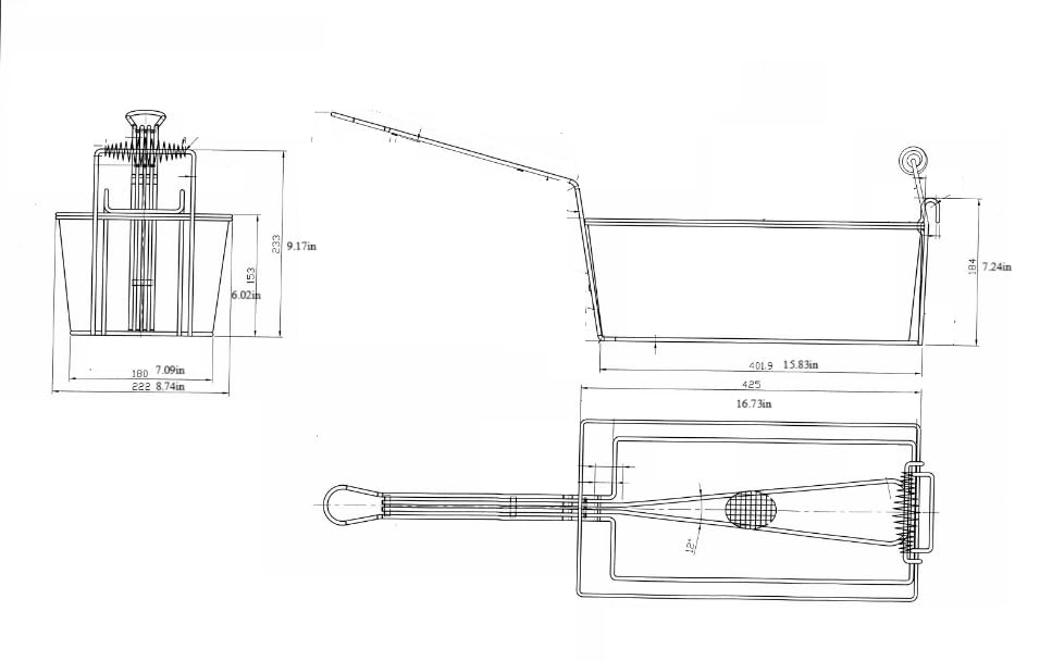 Quality Industries Fry Basket, Stainless Steel, Black Front Handle, 425x222x153 mm, (16.7x8.7x6 in)