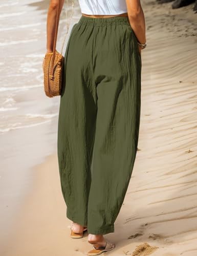 Women's Summer Elastic Waist Wide Leg Loose Palazzo Pants with Pockets2