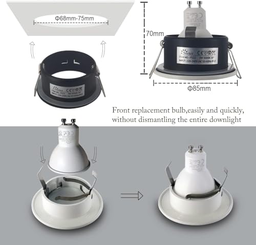 Sweier LED Einbaustrahler 230v, IP65 Deckenspots für Feuchtraum Wasserdichte, GU10 LED Spots Badezimmer 68-75mm Lochmass, Einbauleuchten 1er Set(Ohne Lampe)