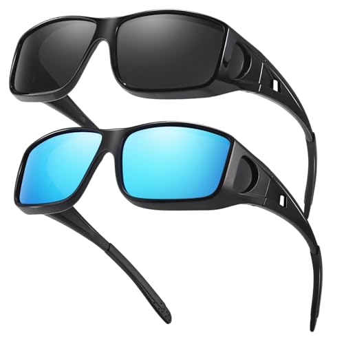 FIMILU 2PCS Polarized Sunglasses Fit Over Glasses for Men, Wrap Around Sunglasses for Driving & Outdoor UV400 Protection