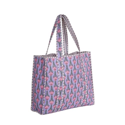 Image of Cotton Tiger Block Print Tote Bag, Indian Handmade Shopping Shoulder Bag, Unisex Market Daily Use