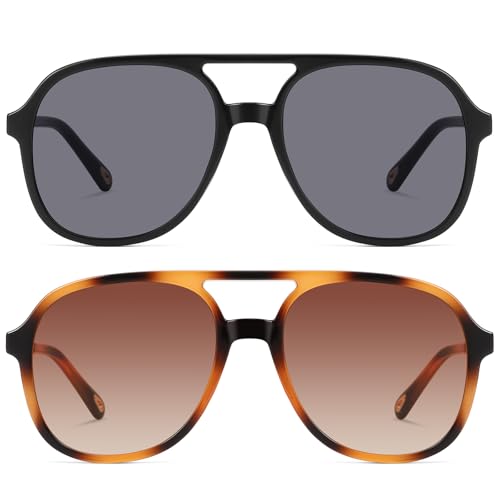 Retro Square Aviator Sunglasses for Womens Mens Vintage 70s Double Bridge Sun Glasses3