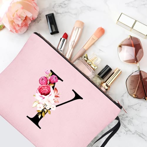 Image of Vavabox A-Z Personalized Makeup Bag, Birthday Gifts for Women Mom, Gifts for Best Friend, Bride Bridesmaid Cosmetic bag (Y, 06-Pink)