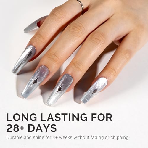 Image of MelodySusie Jeweliver Cat Eye Gel Nail Polish, 0.5 Fl Oz Silver Glitter Holographic Magnetic Nail Polish with Magnet, UV Nail Polish for Nail Art Manicure Salon DIY at Home C01
