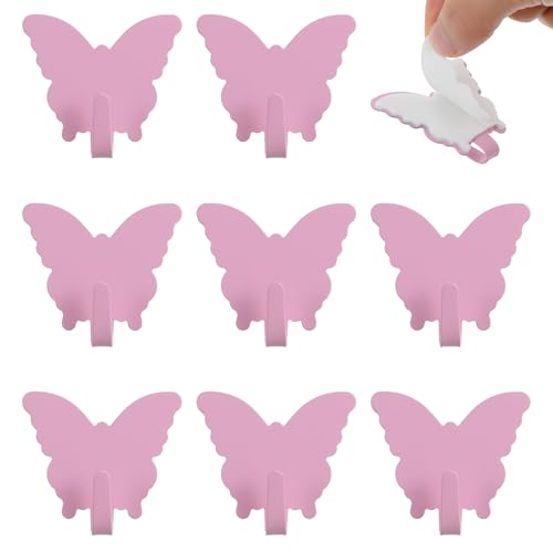 Bremorou 8 Pack Butterfly Wall Hooks Iron Self-Adhesive Hooks Cute