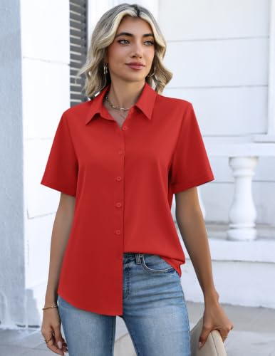 Image of Zeagoo Button Down Shirts for Women Short Sleeve Collared Tops Dressy Casual V Neck Blouses