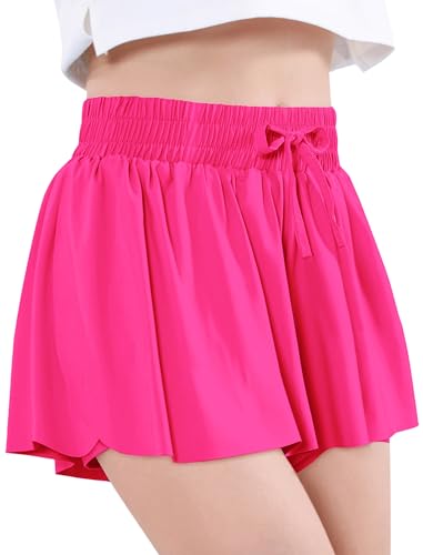 Image of EXARUS Girls Shorts Butterfly Flowy Athletic Cheer Dance Skorts Summer Teen Skirt Tween Preppy Sports Flutter Preppy