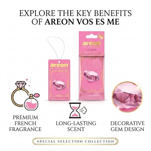 Image of AREON Luxury Vos Es Me SS019 Car Hanging Air Freshener - Premium Hanging Car Freshener, Long Lasting Car Fragrance, Stylish Vehicle Air Freshener for Interior Odor Control - (Pack of 3)