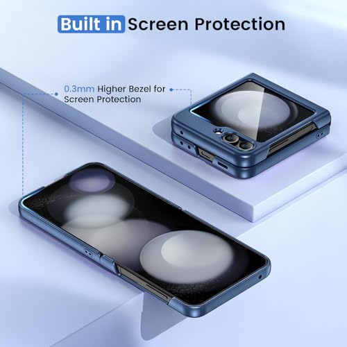 Image of Ruky Slim Case for Samsung Z Flip 5, Hard PC Shockproof Protective Cover, Built-in Back Screen Protector & Support Wireless Charging Phone Case for Samsung Galaxy Z Flip 5, Dark Blue