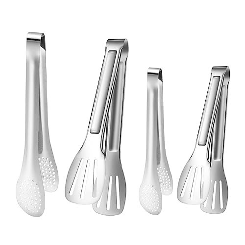 BRIGHTFUFU 4pcs Stainless Steel Bbq Tongs Bread Steak Clamps Ergonomic Grip Skid Design for Kitchen Grilling Bbq Parties Family Gatherings